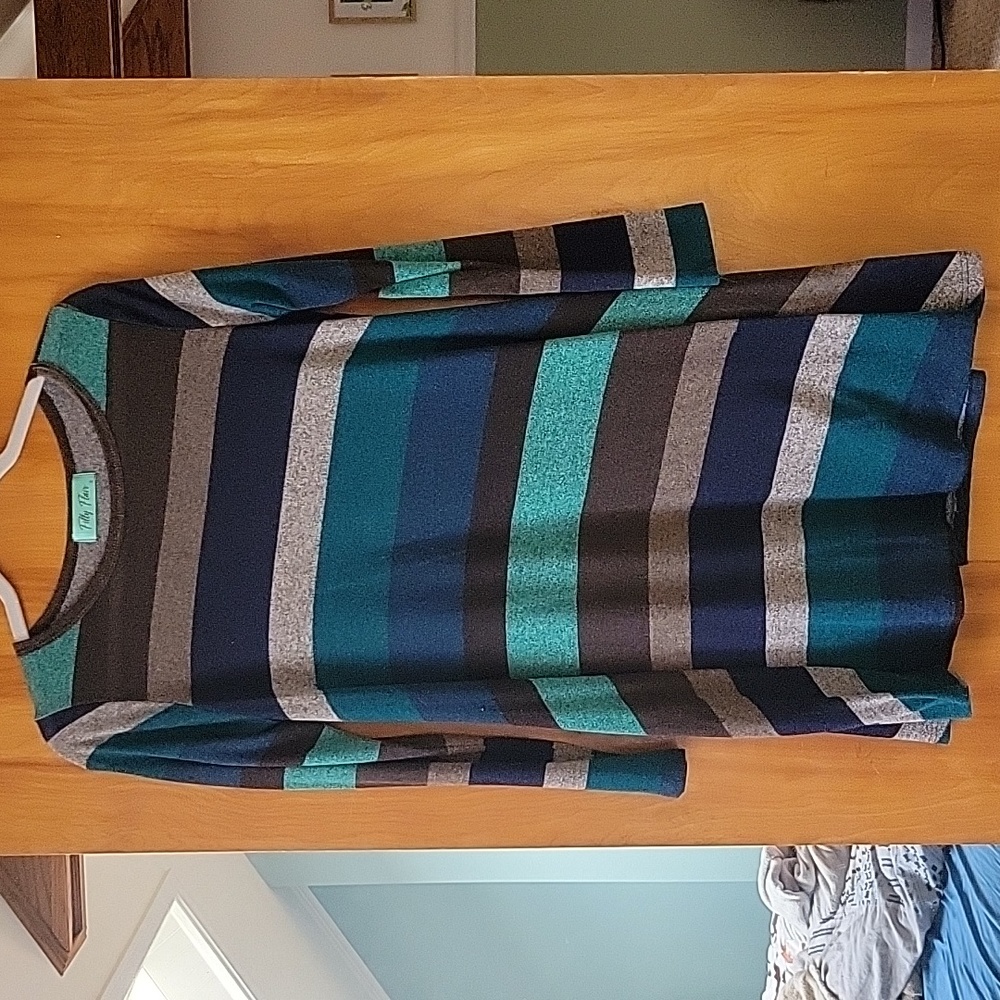 Blue, Turquoise, Grey Striped Flowy Dress